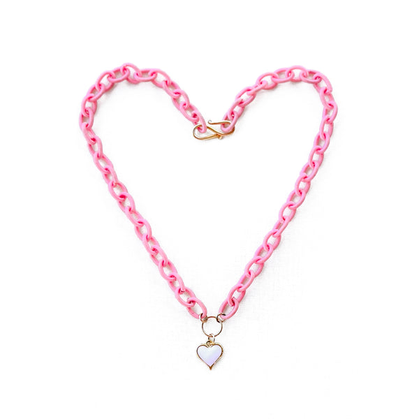 Bianca Amor • Enamel-glazed, gold heart pendant on pink nylon