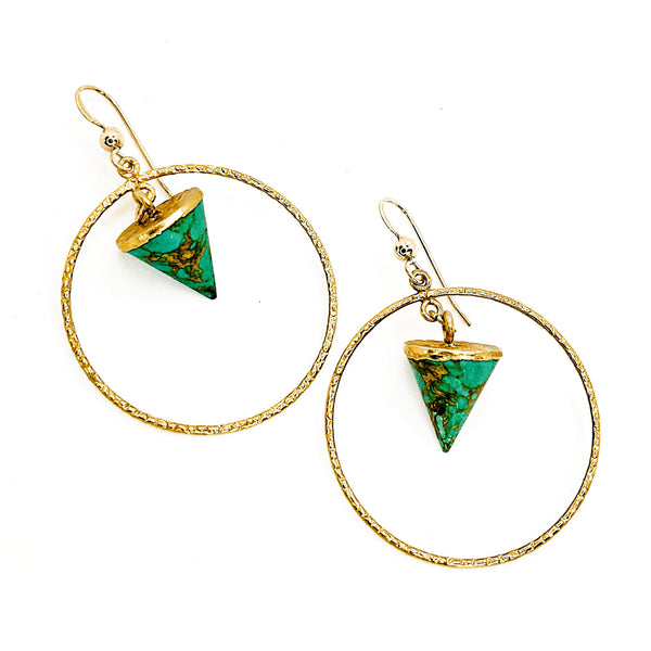Green Marbled Magnesite, Dangle Hoop Earrings, on 14k Gold-filled Ear Wire
