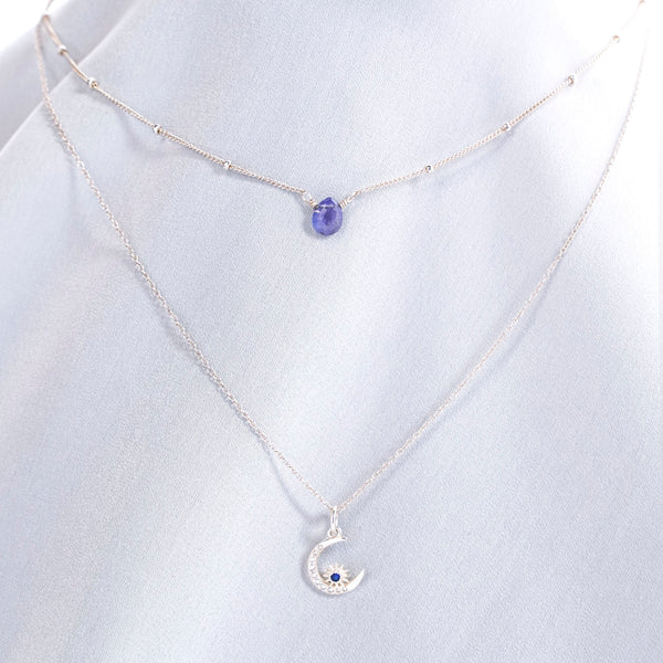 Athena Moon • tanzanite with a crescent charm on silver